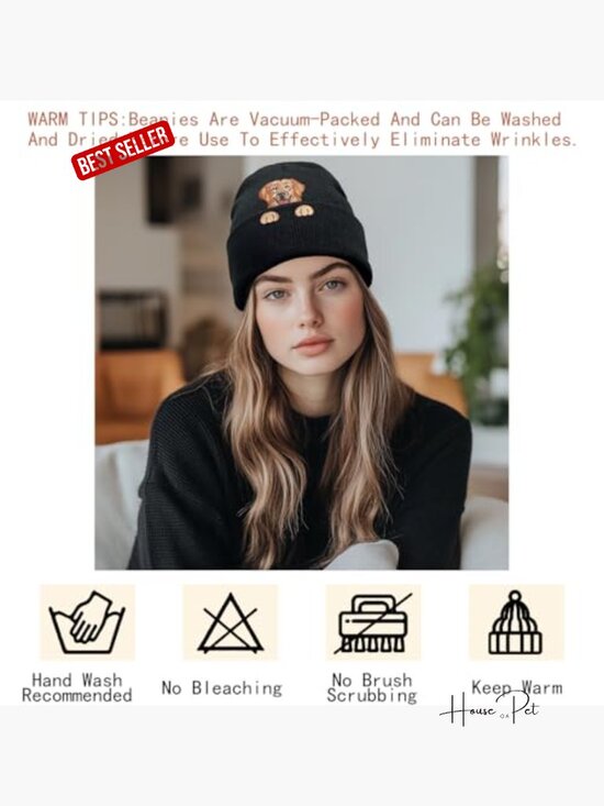 Winter Knitted Beanie Skull Cap Embroidered Golden Retriever Dog Lover Gift One main image 4